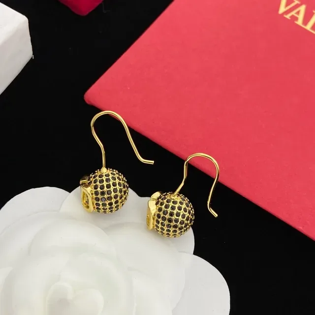 Valentino VLTN Gold Black Spherical Cage Pavé Stones Earrings 2