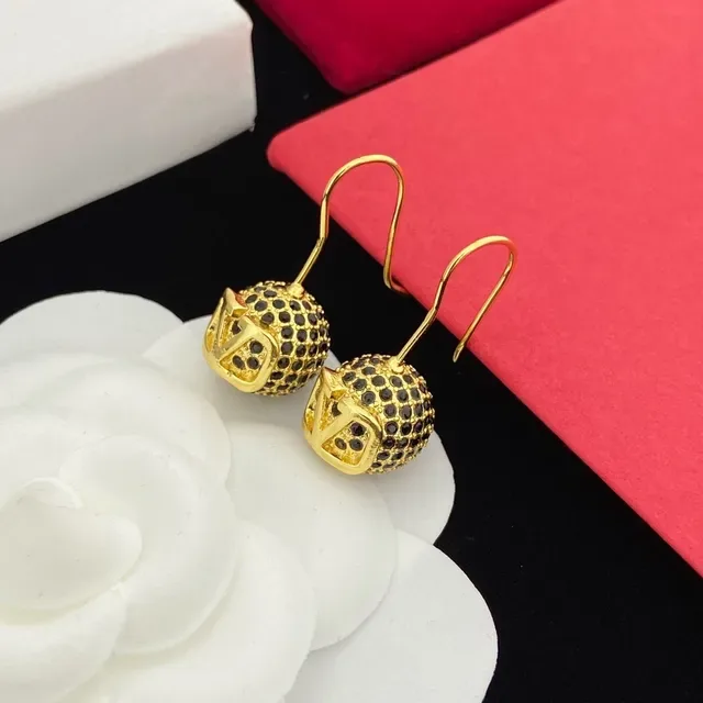 Valentino VLTN Gold Black Spherical Cage Pavé Stones Earrings 3