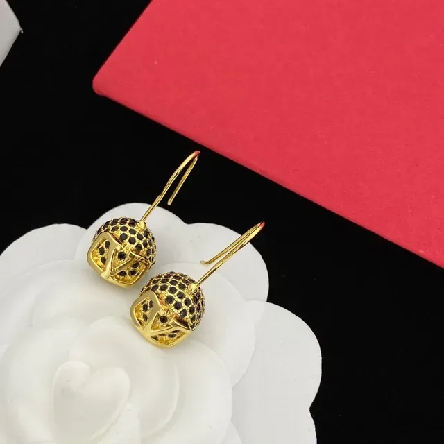 Valentino VLTN Gold Black Spherical Cage Pavé Stones Earrings 5