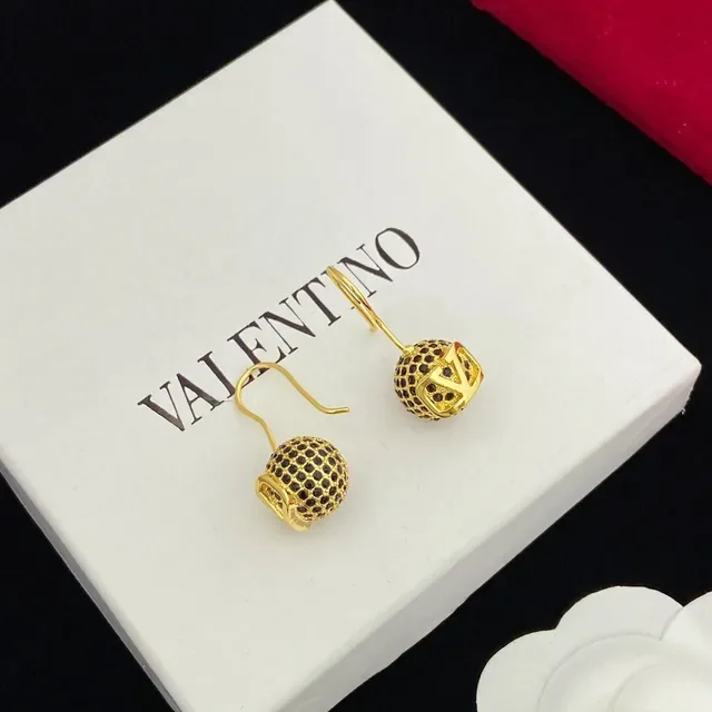 Valentino VLTN Gold Black Spherical Cage Pavé Stones Earrings 6