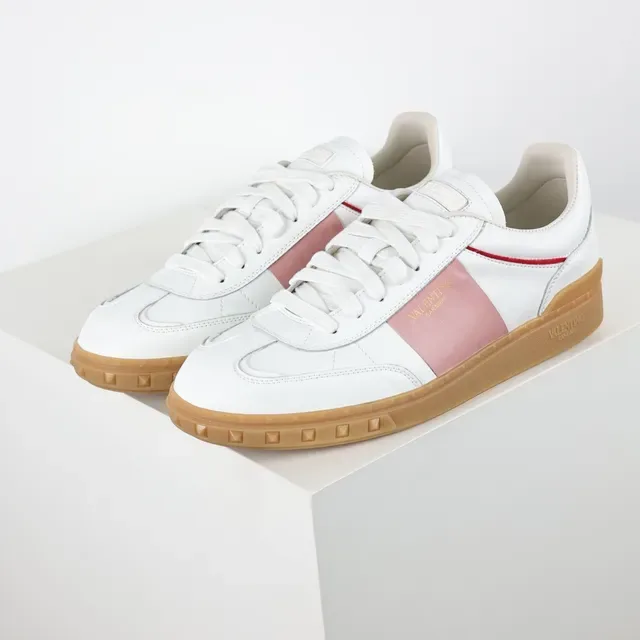 Valentino White Pink Leather Upper Gum Rubber Sole Lifestyle Sneakers 2