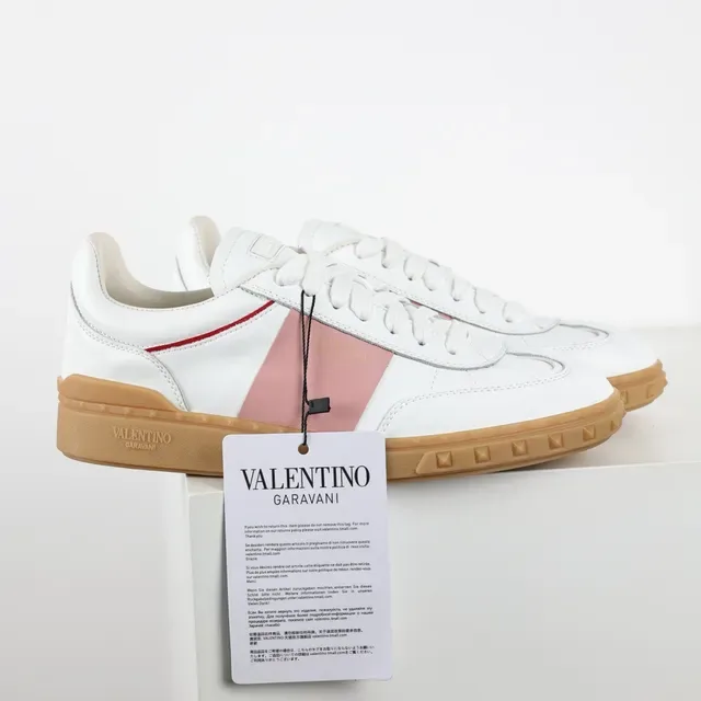 Valentino White Pink Leather Upper Gum Rubber Sole Lifestyle Sneakers 3