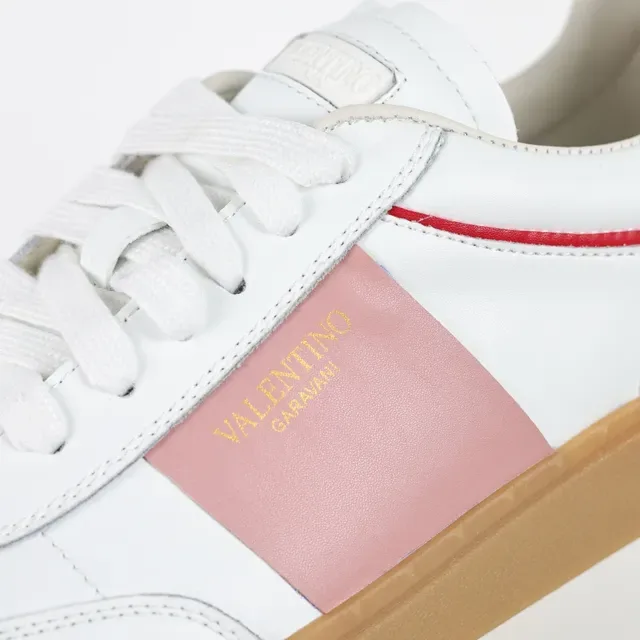 Valentino White Pink Leather Upper Gum Rubber Sole Lifestyle Sneakers 6