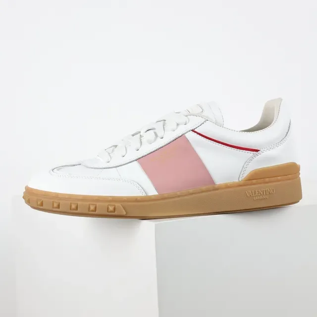 Valentino White Pink Leather Upper Gum Rubber Sole Lifestyle Sneakers 9
