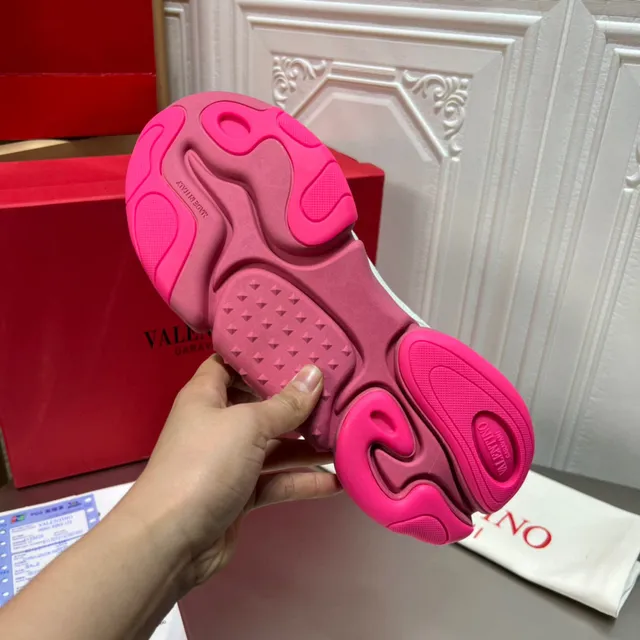 Valentino Branco Rosa Plataforma Sola Malha E Camurça Superior Tênis Chunky 2
