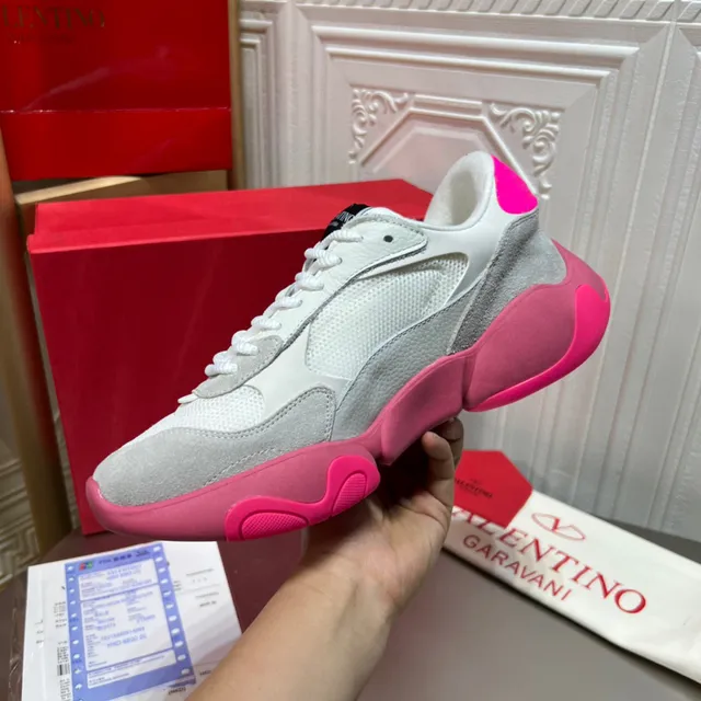 Valentino Branco Rosa Plataforma Sola Malha E Camurça Superior Tênis Chunky 3