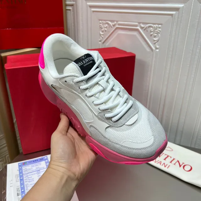 Valentino Branco Rosa Plataforma Sola Malha E Camurça Superior Tênis Chunky 4