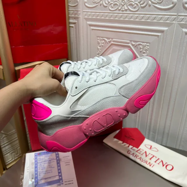 Valentino Branco Rosa Plataforma Sola Malha E Camurça Superior Tênis Chunky 6
