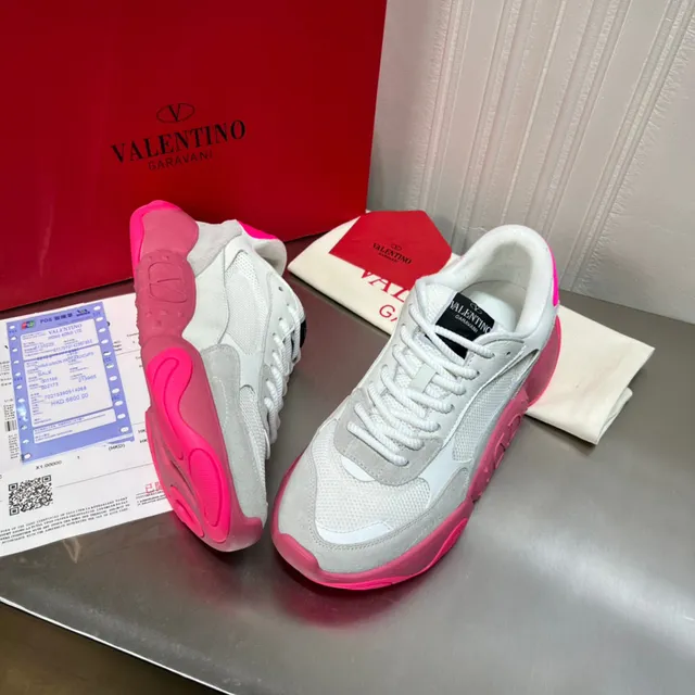 Valentino Branco Rosa Plataforma Sola Malha E Camurça Superior Tênis Chunky 7