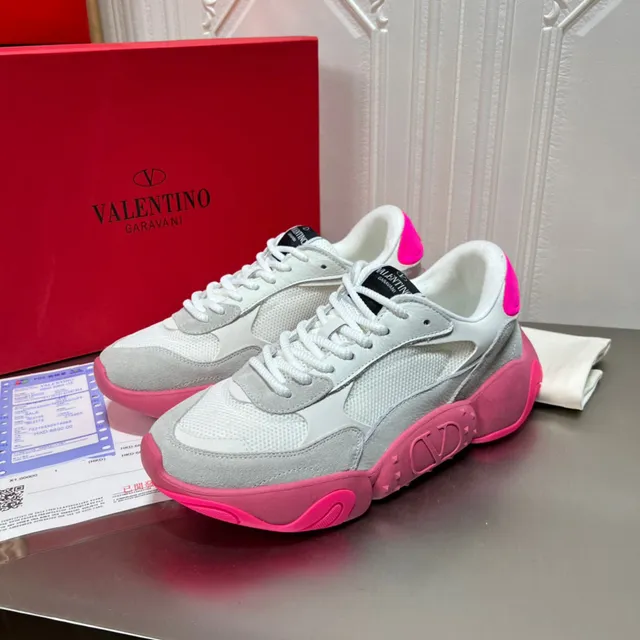 Valentino Branco Rosa Plataforma Sola Malha E Camurça Superior Tênis Chunky 9