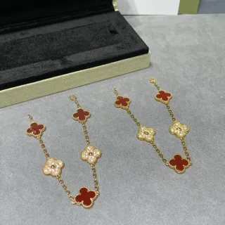 Van Cleef & Arpels Alhambra Five Motif Red and Pavé Bracelet