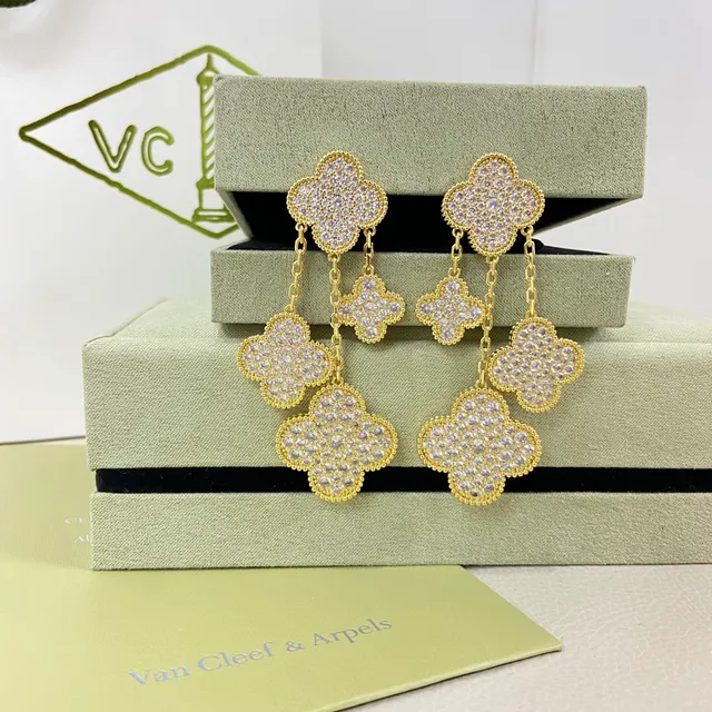 Van Cleef & Arpels Alhambra Pavé Triple-Drop Clover Earrings 2