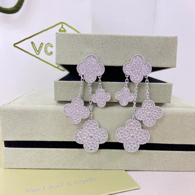 Van Cleef & Arpels Alhambra Pavé Triple-Drop Clover Earrings 3