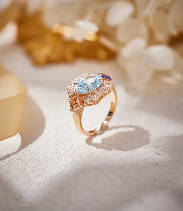 Van Cleef & Arpels 蓝色紫色几何光环多宝石戒指 4