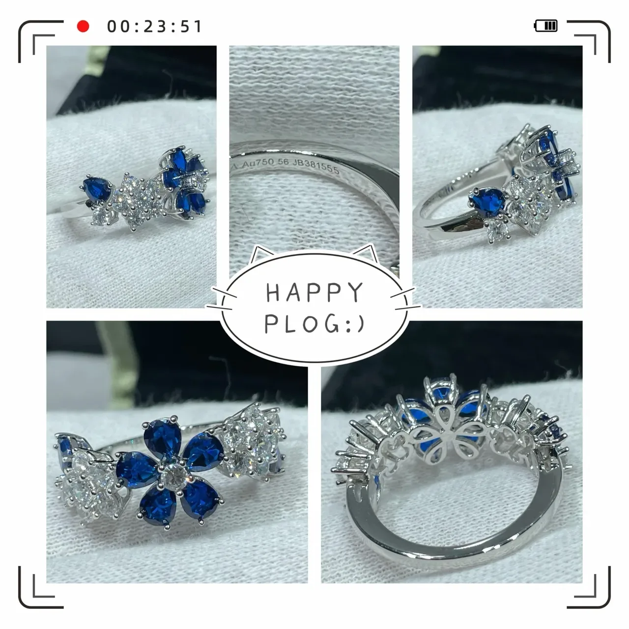 Van Cleef & Arpels Floral Motif Blue Sapphire and White Gemstone Ring 2