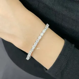 Van Cleef & Arpels Silver Channel-Set Emerald-Cut Stones Continuous Line Design Bracelet