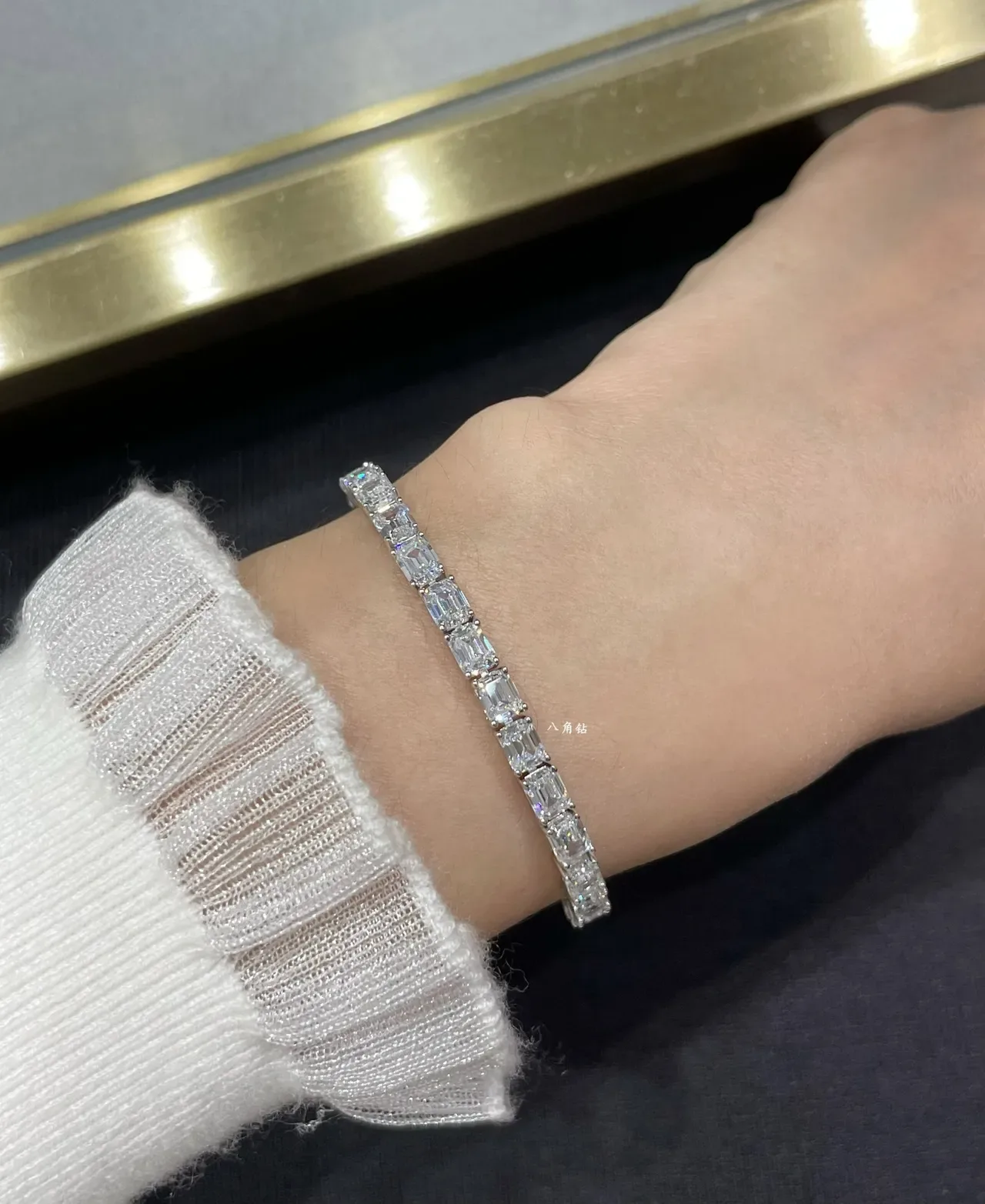 Van Cleef & Arpels Silver Channel-Set Emerald-Cut Stones Continuous Line Design Bracelet 9