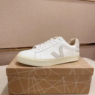 VEJA White Beige Low-Top Leather Upper Lifestyle Sneakers