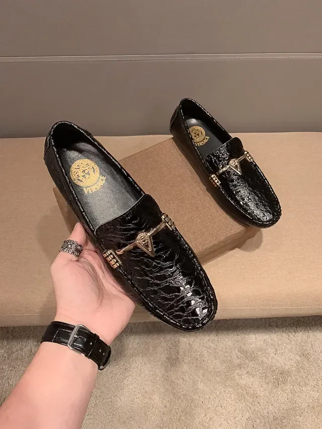Versace Black Gold Croc-Embossed Leather Medusa Horsebit Hardware Loafer 4