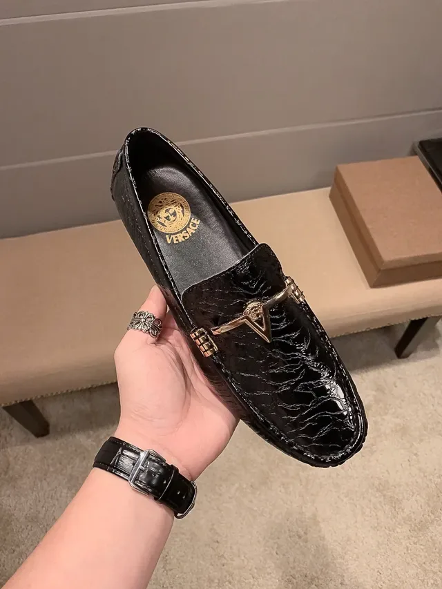 Versace Black Gold Croc-Embossed Leather Medusa Horsebit Hardware Loafer 9