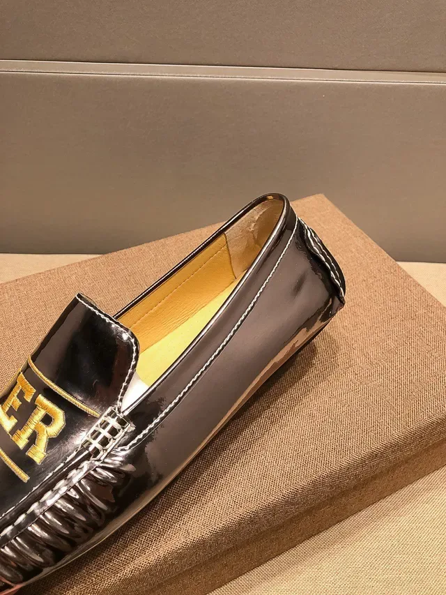 Versace Black Gold Patent Leather Logo Lettering Loafer 6