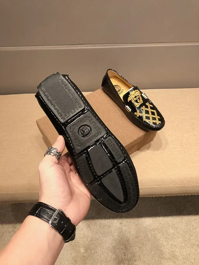 Versace Black Gold Patent Leather Medusa Head Loafer 5