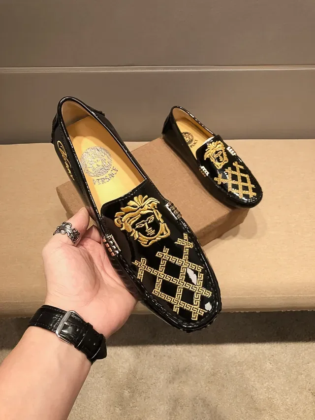 Versace Black Gold Patent Leather Medusa Head Loafer 6