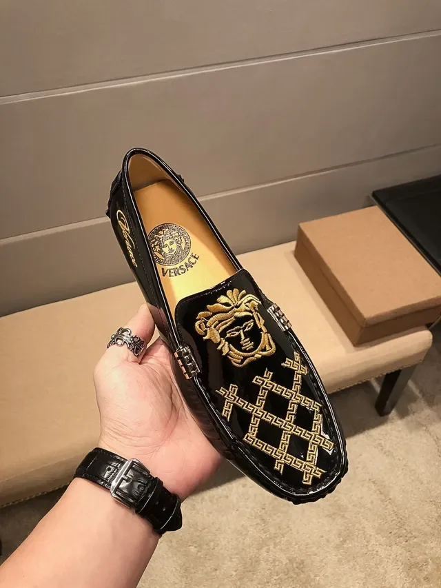 Versace Black Gold Patent Leather Medusa Head Loafer 9