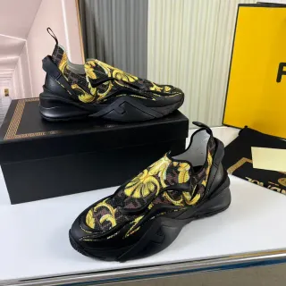 Versace 黑黄 一脚蹬 巴洛克印花 厚底运动鞋