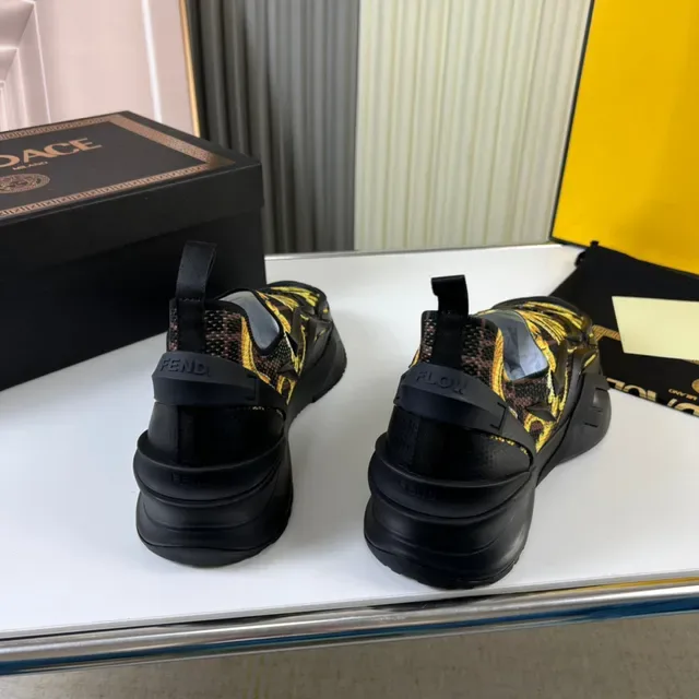 Versace Black Yellow Slip-On Baroque-Print Chunky Sneakers 2