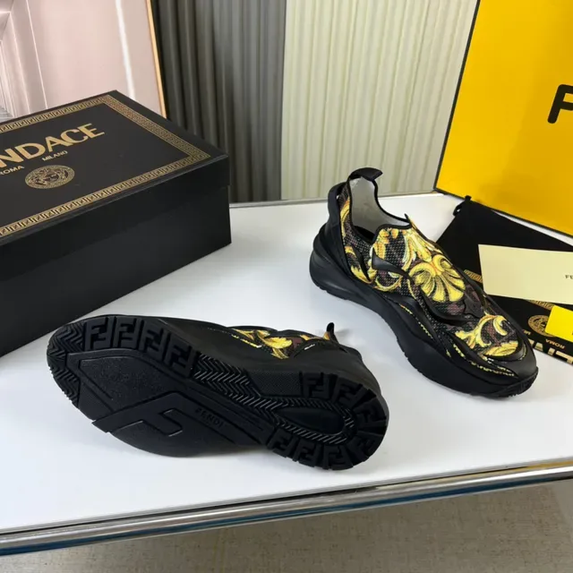 Versace Black Yellow Slip-On Baroque-Print Chunky Sneakers 3