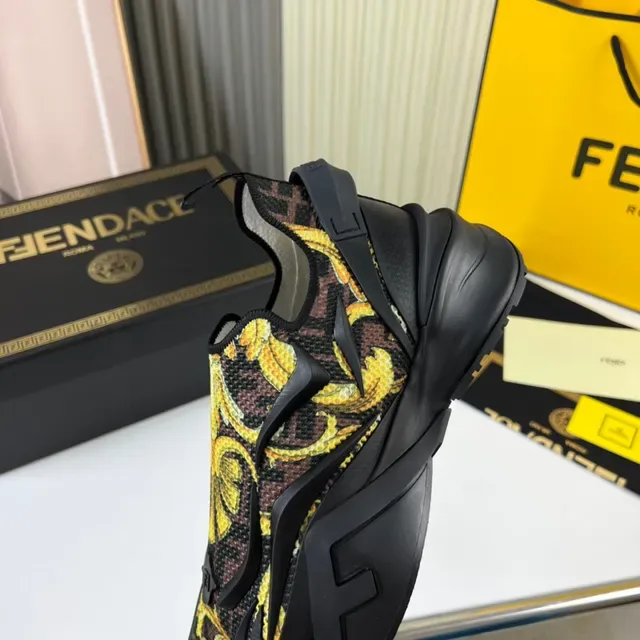 Versace Black Yellow Slip-On Baroque-Print Chunky Sneakers 6