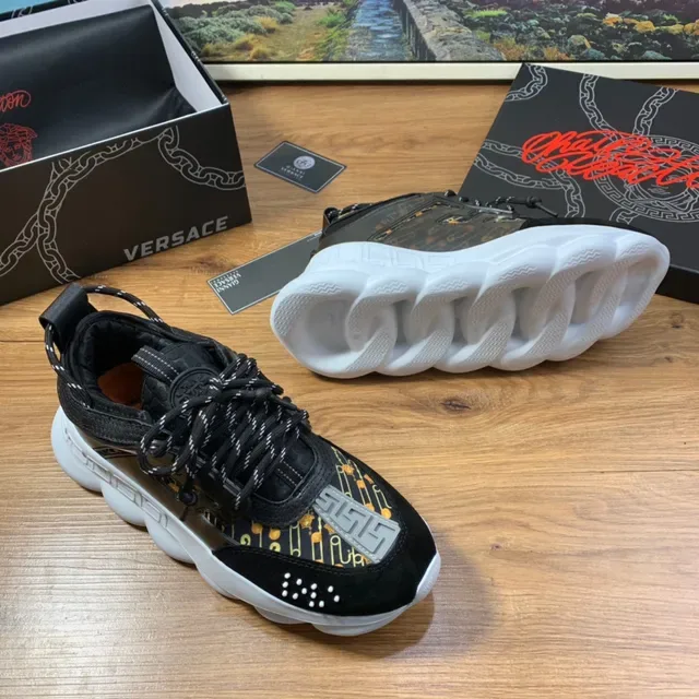 Versace Chain Reaction Noir et Or Greca Print Chunky Sneakers 6