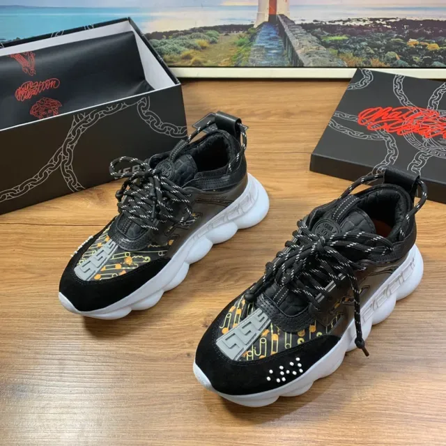 Versace Chain Reaction Noir et Or Greca Print Chunky Sneakers 8
