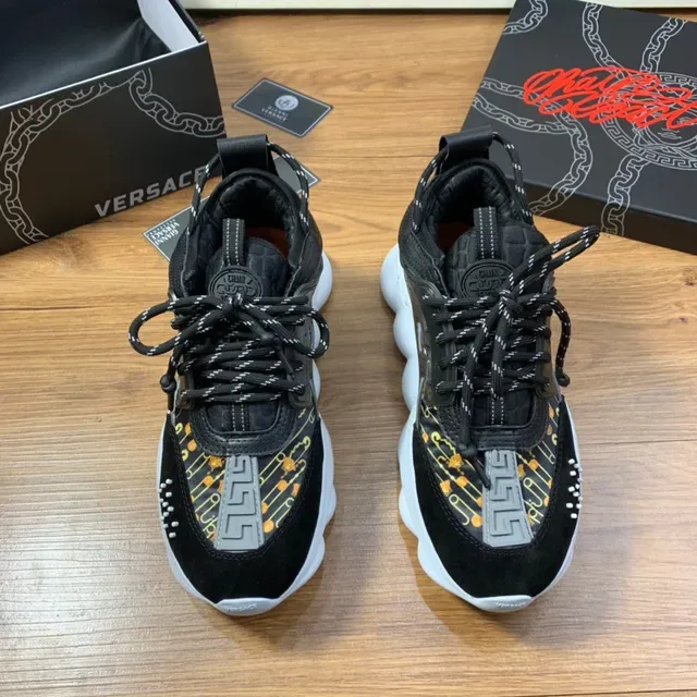 Versace Chain Reaction Noir et Or Greca Print Chunky Sneakers 9