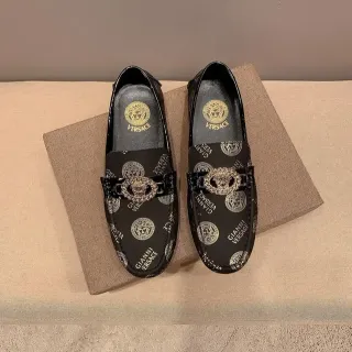 Versace Chain Reaction Noir Or Imprimé Logo Haut Medusa Boucle Hardware Mocassin
