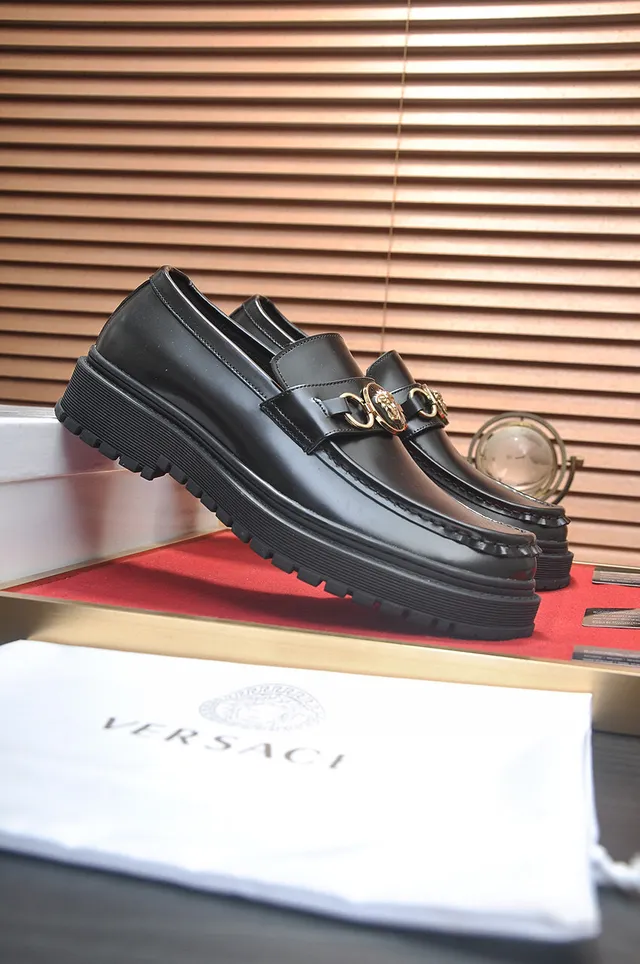 Versace Chain Reaction Cuero Negro Medusa Horsebit Mocasines 4