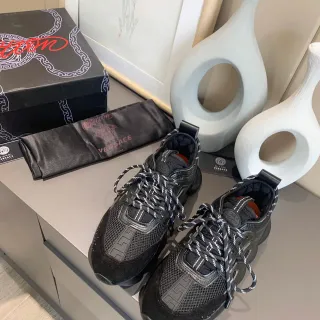 Versace Chain Reaction 黑色网面麂皮厚底运动鞋