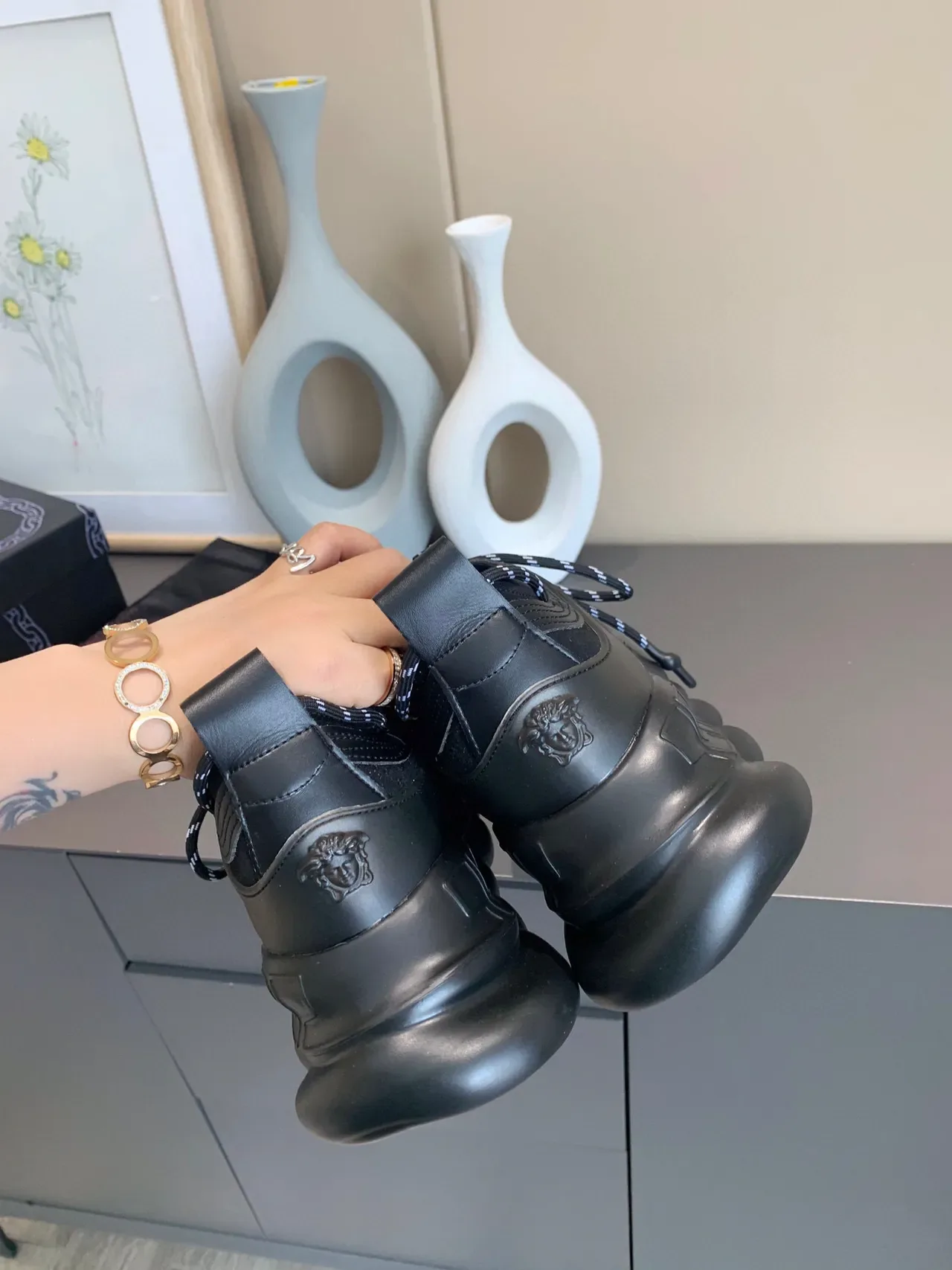 Versace Chain Reaction Black Mesh and Suede Chunky Sneakers 2