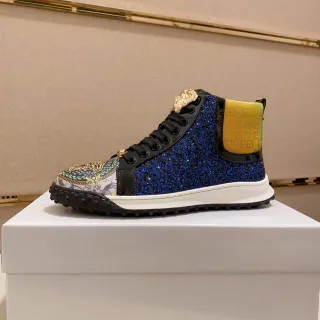 Versace Chain Reaction नीला चमक Medusa हाई टॉप लाइफस्टाइल स्नीकर