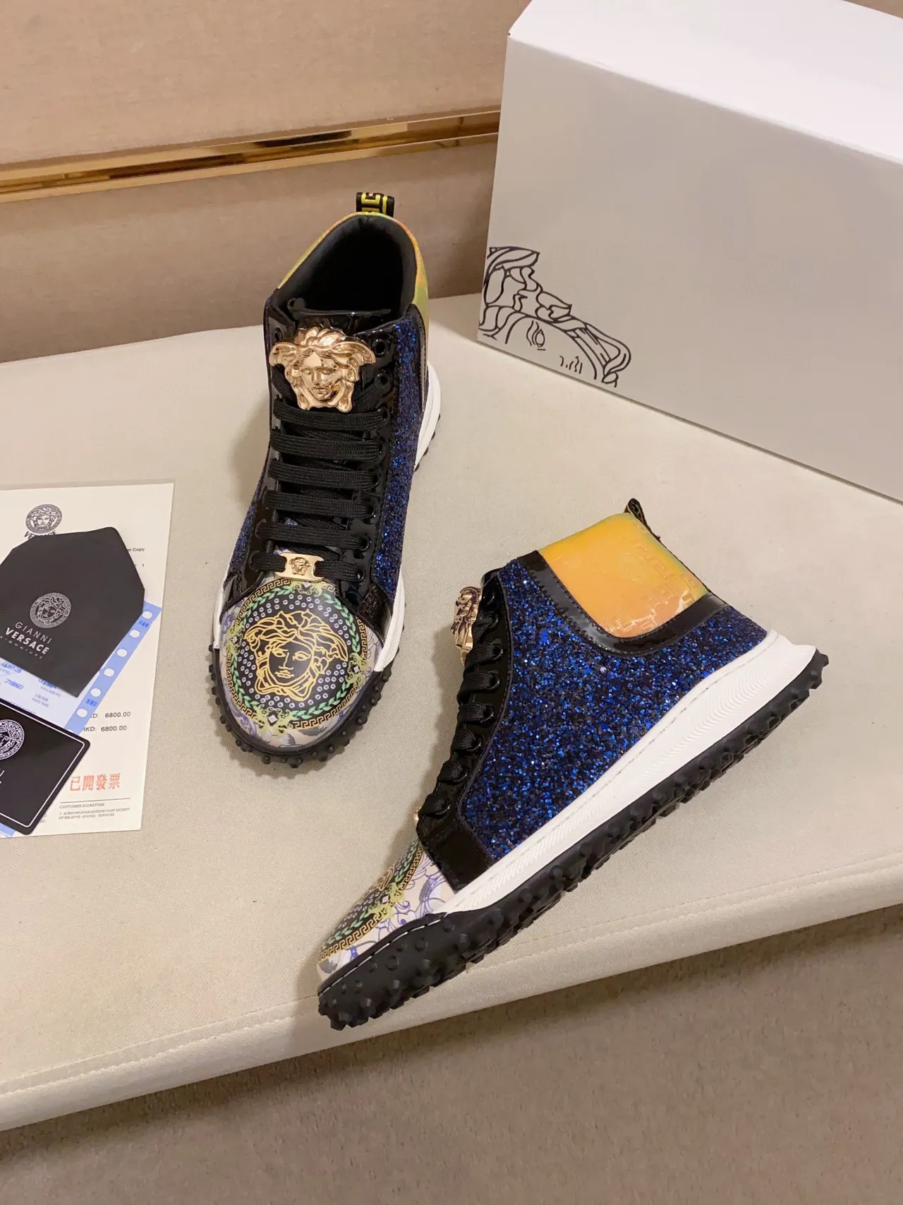 Versace Chain Reaction Blue Glitter Medusa High-Top Lifestyle Sneakers 4