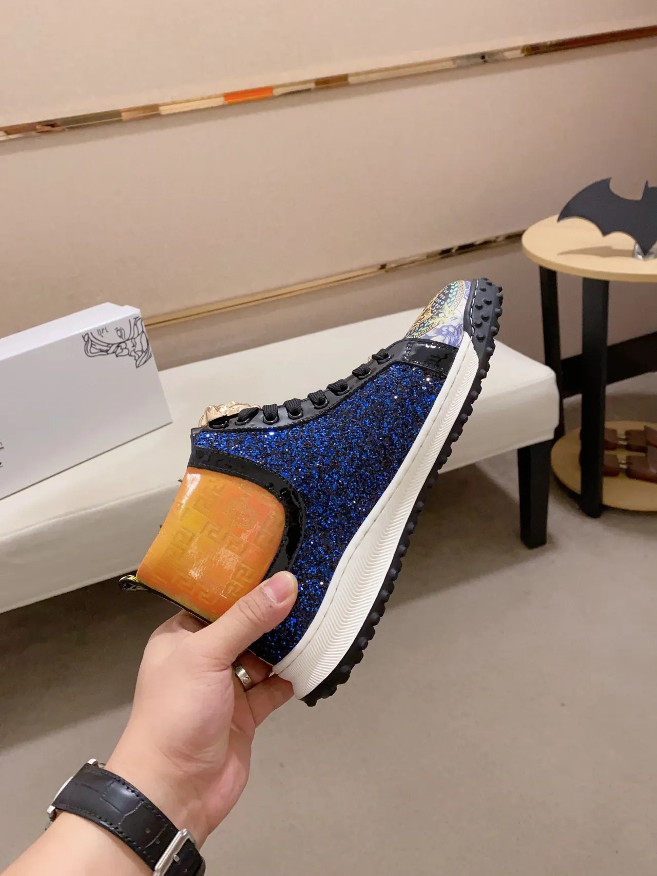 Versace Chain Reaction Blue Glitter Medusa High-Top Lifestyle Sneakers 6