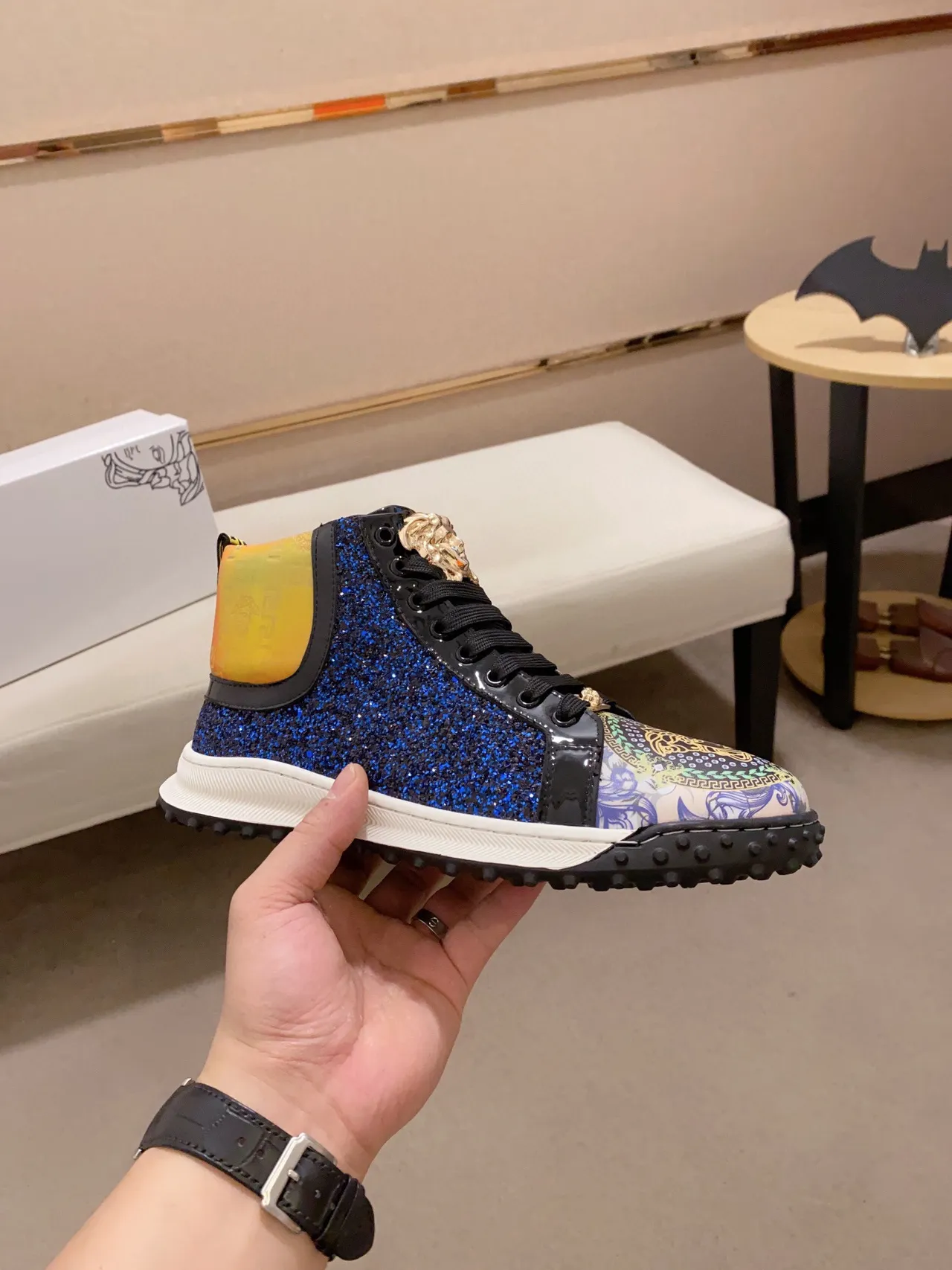 Versace Chain Reaction Blue Glitter Medusa High-Top Lifestyle Sneakers 7
