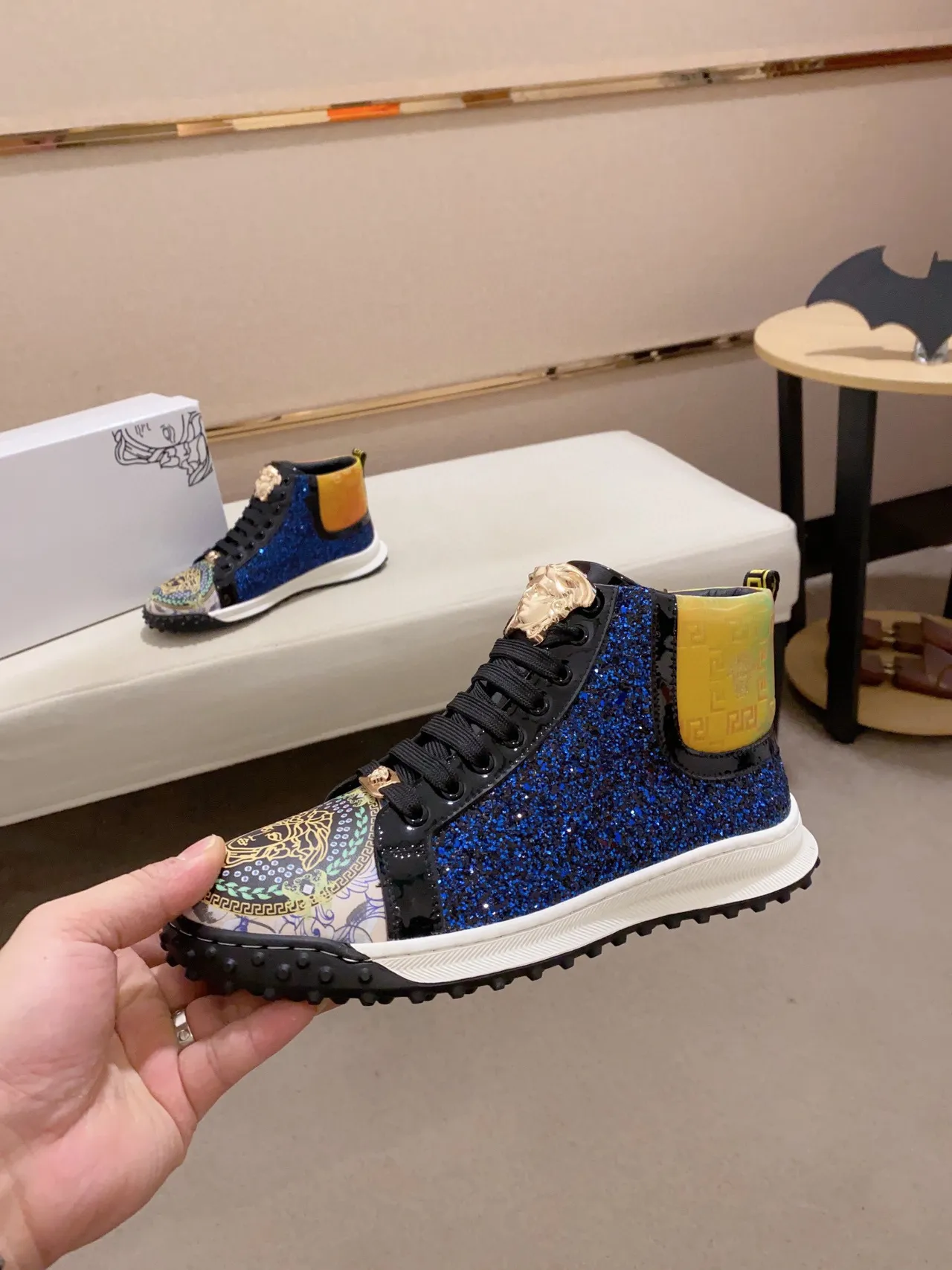 Versace Chain Reaction Blue Glitter Medusa High-Top Lifestyle Sneakers 8