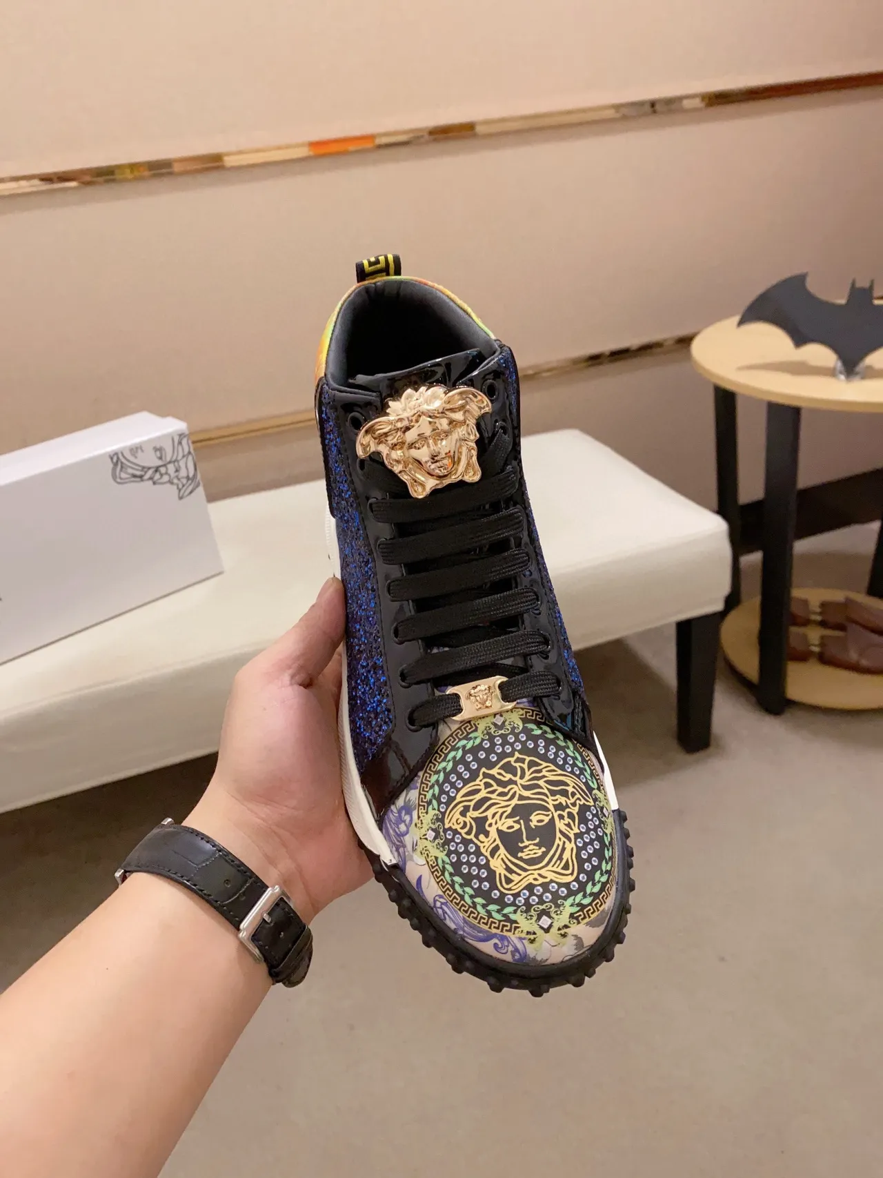 Versace Chain Reaction Blue Glitter Medusa High-Top Lifestyle Sneakers 9