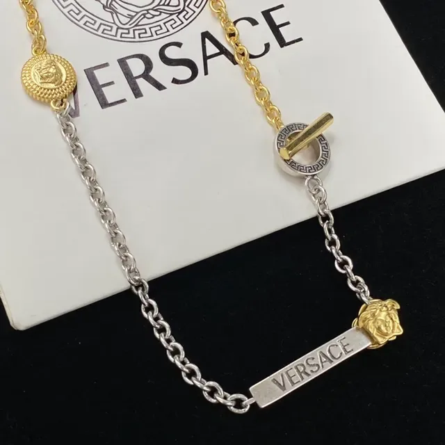 Versace Chain Reaction Oro Plata Dos Tonos Metal Cabeza Medusa Encanto Collar 5
