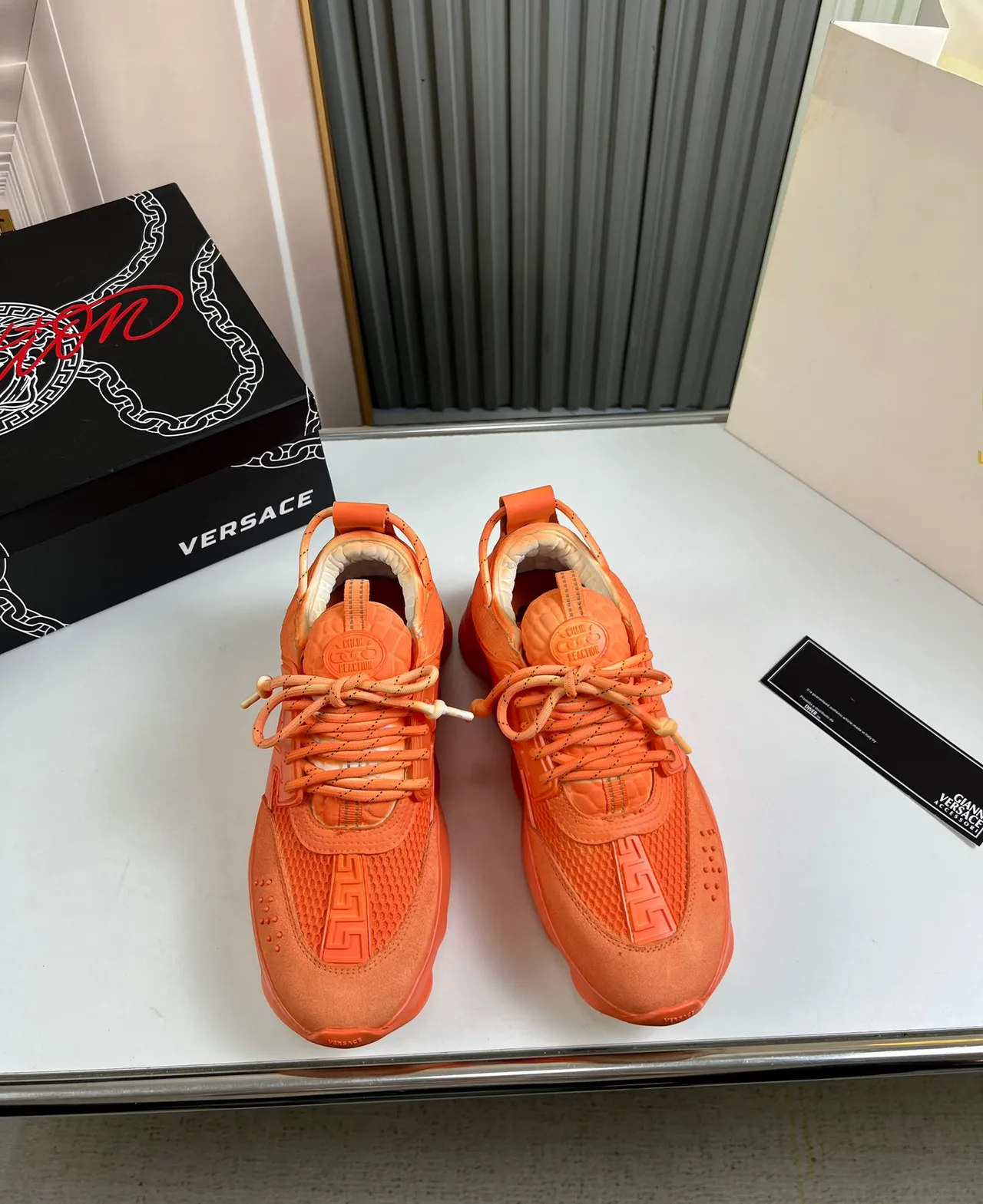 Versace Chain Reaction Monochromatic Orange Chunky Sneakers 9