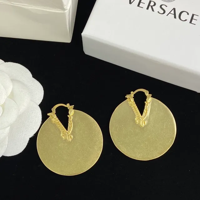 Versace Gold Circular Disc Metal Earrings 6