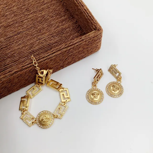 Versace Gold Silver Medusa Medallion Greek Key Links Necklace 2
