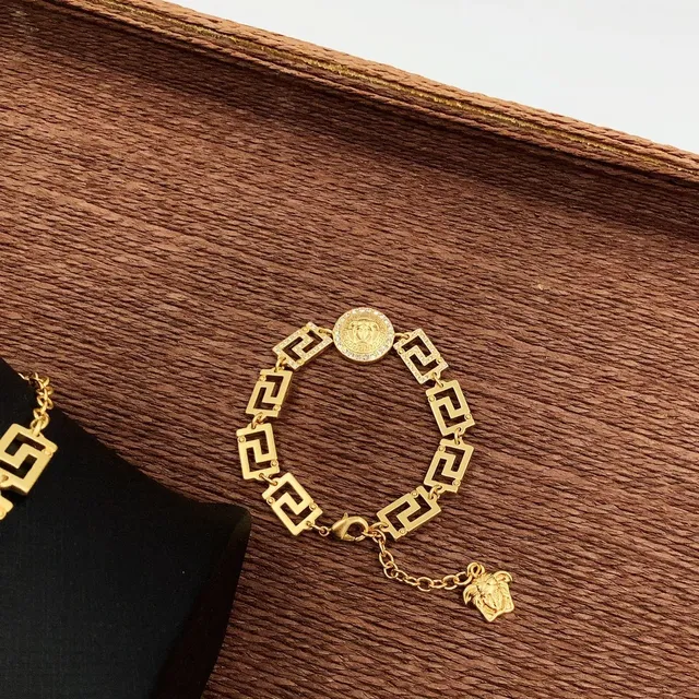 Versace Gold Silver Medusa Medallion Greek Key Links Necklace 6
